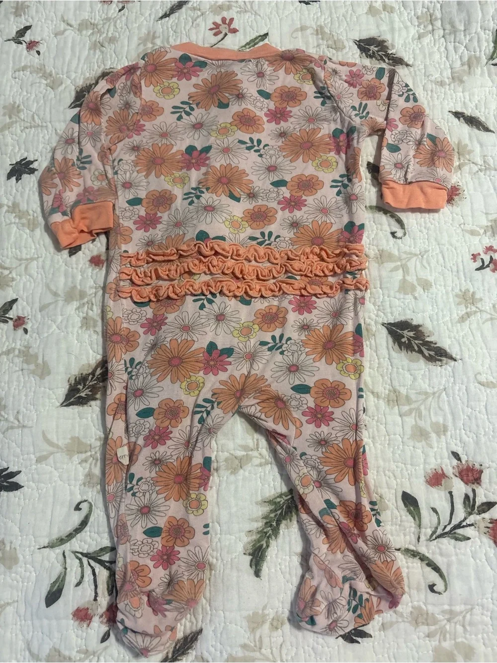 Milkberry Daisy Floral Ruffle Bamboo Footie Pajamas Baby Girl 0-3 months